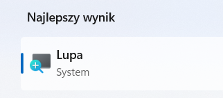 Wynik wyszukiwania. Nagłówek: Najlepszy wynik. Poniżej logotyp i nazwa systemu Lupa.  